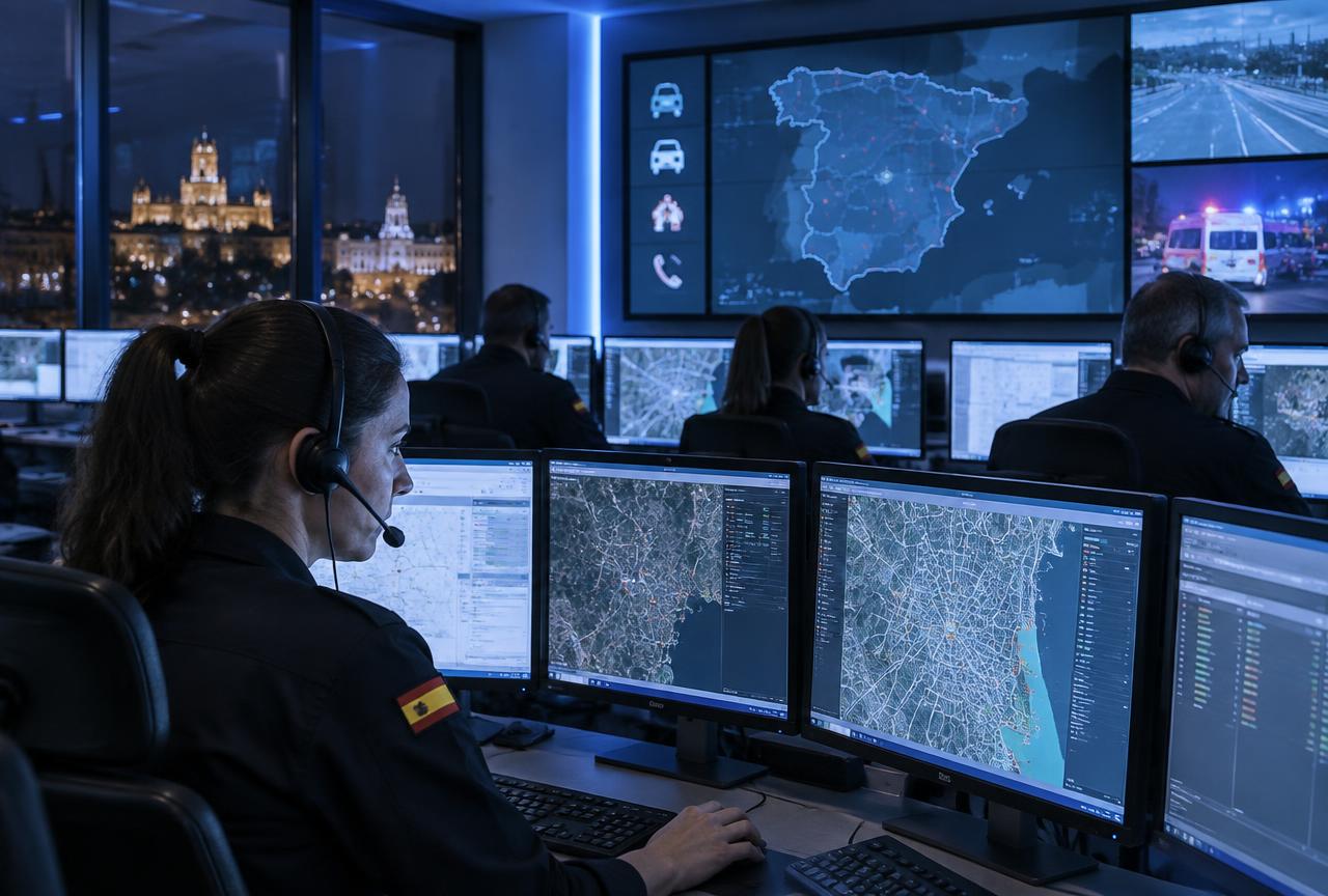 Sala del 112 con operadores coordinando recursos
